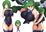  1girl bare_shoulders blush breasts covered_navel glasses green_eyes green_hair highres infinite_stratos large_breasts leotard shibayuki short_hair thighhighs yamada_maya_(infinite_stratos) 