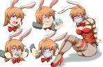  animal_ears ass bdsm blue_eyes blush bondage bound bow bowtie breasts bunny_ears bunnysuit charlotte_e_yeager cleavage cloth_gag crotch_rope fishnet_pantyhose fishnets gag gagged gertrud_barkhorn high_heels highres improvised_gag large_breasts orange_hair over_the_mouth_gag pantyhose ryner-e skindentation strike_witches world_witches_series 