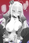  1boy 1girl ahoge bangs bar_censor blazer blush boots braid breasts censored chacharan collar collarbone crown epaulettes eyebrows_visible_through_hair fate/extra fate_(series) greyscale heavy_breathing hetero highres jacket large_breasts long_hair microphone monochrome navel nero_claudius_(fate) nero_claudius_(fate)_(all) nipples open_mouth orgasm penis pubic_hair pussy riding sex simple_background solo_focus sound_effects speech_bubble sweat thigh_boots thighhighs translation_request vaginal 