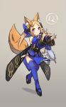  1girl abigail_williams_(fate/grand_order) animal_ear_fluff animal_ears bangs black_bow blonde_hair blue_eyes blue_kimono blue_legwear bow commentary cosplay english_commentary fate/extra fate/grand_order fate_(series) fox_ears fox_shadow_puppet fox_tail full_body grey_background hair_bow japanese_clothes kimono long_hair looking_at_viewer mirror miya_(pixiv15283026) orange_bow parted_bangs simple_background sketch solo tail tamamo_(fate)_(all) tamamo_no_mae_(fate) tamamo_no_mae_(fate)_(cosplay) thighhighs 