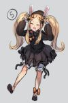  1girl :d ^_^ abigail_williams_(fate/grand_order) animal_ears bangs black_bow black_dress black_footwear black_headwear blonde_hair bloomers blush bow bug bunching_hair bunny_ears butterfly closed_eyes commentary dress english_commentary facing_viewer fate/grand_order fate_(series) forehead full_body hair_bow hat highres insect long_hair long_sleeves miya_(pixiv15283026) open_mouth orange_bow parted_bangs polka_dot polka_dot_bow shoes sidelocks sketch sleeves_past_wrists smile solo twintails underwear very_long_hair white_bloomers 