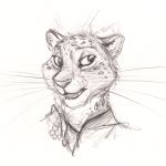  ambiguous_gender anthro bust_portrait clothed clothing disney fabienne_growley felid fluffy hi_res kenket mammal pantherine portrait simple_background sketch snow_leopard solo spots white_background zootopia 