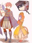  1girl 3boys animal_hood beard blue_eyes blue_hair cape cat_hood cat_tail closed_mouth dated dress eliwood_(fire_emblem) facial_hair fake_tail father_and_son fire_emblem fire_emblem:_the_binding_blade fire_emblem:_the_blazing_blade fire_emblem_heroes from_side halloween_costume hat headband hector_(fire_emblem) hood horse lilina_(fire_emblem) long_hair long_sleeves multiple_boys open_mouth red_hair roy_(fire_emblem) shoochiku_bai short_hair tail twitter_username witch_hat 