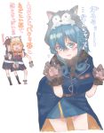  3girls angry az_toride black_serafuku blue_eyes blue_hair blue_skirt commentary_request gloves gotland_(kantai_collection) hair_between_eyes hair_bun kantai_collection leaning_forward long_hair military military_uniform mole mole_under_eye multiple_girls paw_boots paw_gloves paw_pose paws remodel_(kantai_collection) restrained school_uniform serafuku shigure_(kantai_collection) simple_background skirt solo_focus translated uniform white_background wolf_hood yuudachi_(kantai_collection) 