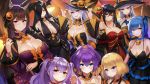  6+girls :d :o ahoge amagi_(azur_lane) animal_ears artist_name azur_lane bangs bare_shoulders belt black_dress black_hair black_headwear black_nails blonde_hair blue_dress blue_eyes blunt_bangs blush bow bracer breasts bridal_gauntlets broom brown_hair choker claw_pose cleavage collarbone demon_horns detached_collar detached_sleeves dress dunkerque_(azur_lane) edward_montenegro enterprise_(azur_lane) eyebrows_visible_through_hair food_themed_hair_ornament fox_ears fox_tail friedrich_der_grosse_(azur_lane) gascogne_(azur_lane) green_eyes grey_hair hair_between_eyes hair_bow hair_ornament halloween_costume hand_up hands_on_headwear hat head_wings highres holding holding_broom horns jack-o&#039;-lantern javelin_(azur_lane) laffey_(azur_lane) large_breasts long_hair looking_at_viewer multiple_girls multiple_rings official_art open_mouth orange_dress orange_nails parted_lips pink_nails ponytail pumpkin_hair_ornament purple_dress purple_eyes purple_hair red_eyes short_hair sidelocks silver_hair skindentation sleeveless smile star star_print taihou_(azur_lane) tail thick_eyebrows twintails two-tone_dress v very_long_hair wide_sleeves witch witch_hat z23_(azur_lane) 