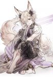  1boy adoniszaf animal_ears backless_outfit blonde_hair fox_boy fox_ears fox_tail granblue_fantasy hair_over_one_eye kou_(granblue_fantasy) large_tail looking_at_viewer male_focus side-tie_legwear sideless_outfit tail 