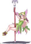  1girl blonde_hair blue_eyes blush breasts bridal_gauntlets cleavage collarbone commentary embarrassed english_commentary eyebrows_visible_through_hair finalcake full_body gloves helmet long_hair looking_to_the_side low-tied_long_hair medium_breasts pole_dancing pout riesz seiken_densetsu seiken_densetsu_3 simple_background sketch solo weapon white_background winged_helmet 