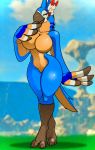  2019 2_toes anthro avian beak black_beak blurred_background breasts breath_of_the_wild crossgender curvy_figure featureless_breasts featureless_crotch female hi_res kass_(tloz) navel nintendo nude soaringeagle78 solo standing the_legend_of_zelda thin_waist toes video_games walter_sache wide_hips 