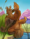  anthro butt canid canine canis domestic_dog embrace eyes_closed father father_and_child father_and_son german_shepherd herding_dog hug male male/male mammal nude outside parent parent_and_child pastoral_dog pickles-hyena son water 