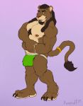  2019 anthro bulge chest_tuft clothing digital_drawing_(artwork) digital_media_(artwork) ear_piercing ear_ring felid flexing fur jockstrap koorivlf lion male mammal mostly_nude muscular muscular_male nipple_piercing nipples pantherine pecs penis_outline piercing ring signature simple_background snout solo standing tuft underwear 