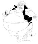  anthro belly belly_overhang beverage big_belly biped black_and_white clothed clothing felid fingerless_gloves gloves handwear holding_beverage holding_object hyper hyper_belly leaning leaning_back lion male mammal mane midriff monochrome moobs obese obese_male on_one_leg overweight overweight_male pantherine rando_(reagan700) reagan700 solo standing tail_tuft thick_thighs tuft wide_hips 