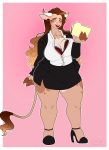  2019 absurd_res anthro big_breasts big_butt blush bottomwear bovid bovine bra breasts brown_eyes butt cattle clothed clothing digital_media_(artwork) eyelashes eyewear female folders footwear hair hi_res high_heels hooves horn huge_breasts larger_female long_hair long_legs looking_at_viewer lunafirefrost makeup mammal muiticolored_hair overweight piercing secretary shirt shoes simple_background size_difference skimpyear_expansion skirt smile solo taffy_(lunafirefrost) tall_female thick_thighs topwear underwear uniform wardrobe_malfunction wide_hips 