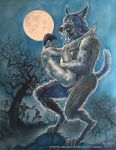  2018 anthro balls bodily_fluids canid canine canis claws erection fangs full_moon hi_res human male male/male mammal marc_debauch moon penis saliva sex sharp_teeth size_difference teeth were werecanid werecanine werewolf wolf 