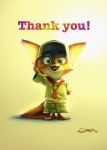  ! anthro bottomwear canid canine clothed clothing cub cute_fangs disney english_text fox fully_clothed fur gesture gidora_(artist) green_eyes light lighting looking_at_viewer mammal nick_wilde open_mouth open_smile orange_body orange_fur red_fox salute shirt shorts signature simple_background smile solo standing text topwear yellow_background young zootopia 