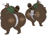  belly big_butt brown_body brown_fur butt canid canine dansaburō-danuki english_text fur gegege_no_kitaro hi_res huge_butt humanoid_hands hyper hyper_butt male mammal megacoolbear_(artist) overweight overweight_male raccoon_dog simple_background sniffing tanuki text white_background 