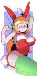  &lt;3 &lt;3_eyes 2019 antennae_(anatomy) blonde_hair blush breasts butt cave_story clothing curly_brace fake_ears fake_rabbit_ears female hair headphones hi_res humanoid leotard machine nickleflick nipples pose robot simple_background smile solo video_games 