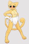  2019 absurd_res anthro bethesda_softworks blush breasts changing clothed clothing diaper diaper_change felid female hand_on_diaper hi_res katia_managan khajiit mammal messyszop navel nipples paws prequel solo standing the_elder_scrolls topless video_games webcomic 