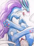  3_toes blue_body blue_fur blush bodily_fluids clitoris colored_pencil_(artwork) countershading cum cum_in_pussy cum_inside eiroru eyes_closed female female_focus feral fur genital_fluids hair hi_res legendary_pok&eacute;mon male male/female nintendo open_mouth pawpads penetration penis pok&eacute;mon pok&eacute;mon_(species) purple_hair pussy red_pawpads saliva suicune toes tongue tongue_out traditional_media_(artwork) vaginal vaginal_penetration video_games white_body white_countershading white_fur 