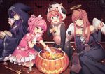  4girls :d angel_wings animal_costume bat black_robe blue_eyes book brown_hair candle candy candy_corn cosplay cow_costume cow_girl doki_doki_literature_club dress drooling eating everyone eyeball food gloves green_eyes halloween halo hood jack-o&#039;-lantern kneeling lollipop long_hair long_sleeves monika_(doki_doki_literature_club) multiple_girls natsuki_(doki_doki_literature_club) open_book open_mouth pink_dress pink_eyes pink_hair puffy_short_sleeves puffy_sleeves pumpkin purple_eyes purple_hair reading satchely sayori_(doki_doki_literature_club) short_hair short_sleeves sidelocks sitting smile two_side_up white_gloves wide_sleeves wings yuri_(doki_doki_literature_club) 