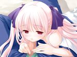  1boy 1girl amanatsu blush censored fellatio game_cg ginta long_hair misonogi_sakurako oral penis pink_hair red_eyes 