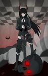  animated animated_gif black_gold_saw black_hair black_rock_shooter boots claws horns jacket king_saw long_hair non-web_source red_eyes skull smoke solo sword thighhighs weapon 