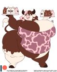  2019 alpha_channel anthro belly big_belly big_breasts big_butt biped bottle bovid bovine breasts brown_hair butt cattle clothed clothing curvy_figure digital_media_(artwork) dishes english_text female hair horn huge_breasts huge_butt hyper hyper_butt mammal multicolored_hair nekocrispy obese obese_female open_mouth open_smile overweight overweight_female pink_hair smile solo text thick_thighs two_tone_hair voluptuous wide_hips 