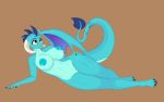  anthro areola big_breasts blue_body blue_scales breasts cocaine-leopard dragon female friendship_is_magic hi_res horn looking_ahead my_little_pony nipples non-mammal_breasts nude princess_ember_(mlp) pussy red_eyes scales smile solo wide_hips wings 