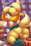  2019 absurd_res animal_crossing anus blonde_hair butt canid canine canis clothed clothing cosplay costume dialogue digital_media_(artwork) dipstick_tail domestic_dog english_text female hair hi_res inside isabelle_(animal_crossing) looking_at_viewer looking_back mammal multicolored_tail nintendo office open_mouth pkfirefawx pussy sailor_jupiter sailor_moon_(series) shih_tzu solo talking_to_viewer text toy_dog video_games 