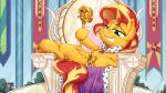  2019 absurd_res chair cutie_mark derpy_hooves_(mlp) equestria_girls equid female flash_sentry_(mlp) friendship_is_magic furniture grin group hair hi_res horn inside looking_at_viewer lying mammal my_little_pony pirill-poveniy scepter signature smile smug sunset_shimmer_(eg) throne unicorn 