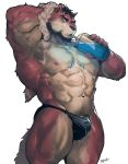  2019 5_fingers abs anthro armpit_hair barazoku beard beverage big_muscles black_hair black_nose bodily_fluids body_hair brown_eyes bulge canid canine clothing eyebrows facial_hair fingers fur hair hand_behind_head happy_trail looking_at_viewer male mammal multicolored_body multicolored_fur muscular muscular_male nipples pecs pink_nipples red_body red_fur rybiok simple_background solo speedo standing sweat swimwear thick_eyebrows towel two_tone_body two_tone_fur veiny_mucsles wet white_background white_body white_fur 
