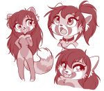  2019 ailurid anthro breasts collar digital_media_(artwork) dvixie eyebrows eyelashes female hi_res mammal nude open_mouth red_panda smile solo teeth tongue 