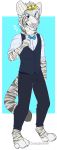  2015 4_toes 5_fingers anthro barefoot biped blue_eyes clothed clothing crown digital_media_(artwork) digitigrade felid fingers hair hi_res male mammal pantherine senimasan solo standing tiger toes 