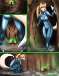  ?! absurd_res alien alternate_species bodysuit bounty_hunter butt canid canine cave clothing comic female fox furrification glowing hi_res mammal metroid metroid_(species) mynth nintendo rear_view samus_aran science_fiction skinsuit surprise text tight_clothing video_games zero_suit 