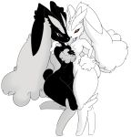  asymmetrical_breast_frottage black_and_white black_nose black_sclera breast_squish breasts breasts_frottage duo female high_contrast lagomorph lopunny mammal monochrome navel nintendo pok&eacute;mon pok&eacute;mon_(species) red_eyes squish video_games wide_hips 