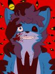  anthro blood blood_on_face blue_body blue_fur bodily_fluids canid canine digital_media_(artwork) fox fur hi_res mammal mylimo smile solo teeth thatboi_limo 