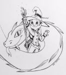  2019 anthro black_and_white bottomwear clothed clothing disney dragon dripping duo fangs forked_tongue fully_clothed hat headgear headwear hi_res holding_object holding_staff inktober judy_hopps lagomorph leporid looking_at_viewer mammal monochrome pants rabbit shirt simple_background slit_pupils smile staff standing theblueberrycarrots tongue tongue_out topwear white_background wizard_hat zootopia 
