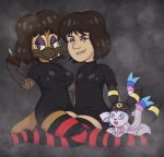  2019 anthro blue_eyes brown_body brown_eyes brown_fur brown_hair cigarette clothing cosplay digital_media_(artwork) eeveelution female feral fur group hair hi_res human humanoid itoruna itoruna_the_platypus kevin_(f_is_for_family) mammal mavis_dracula monotreme nintendo nipple_outline platypus pok&eacute;mon pok&eacute;mon_(species) sylveon umbreon video_games 