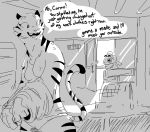  ! ambiguous_gender anthro bovid breasts caprine clothed clothing dialogue disney duo english_text felid female greyscale light lighting looking_back mammal monochrome nipples nobby_(artist) open_mouth open_smile pack_street pandora_(weaver) pantherine panties remmy_cormo sheep smile speech_bubble stripes teeth text tiger topless underwear zootopia 