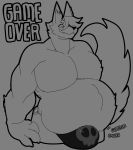  anthro belly big_belly bulge canid canine canis clothing digestion digital_media_(artwork) fangs game_over hypnofood male male_pred mammal muscular muscular_male oral_vore pecs rumbling_stomach size_difference vore wolf 