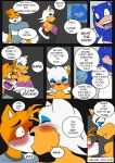  anthro anthro_on_anthro big_breasts blue_body blue_fur blush breasts canid canine chiropteran comic dialogue english_text female fox fur group hi_res joykill kissing male male/female mammal miles_prower muscular muscular_male rouge_the_bat sonic_(series) sonic_the_hedgehog speech_bubble text white_body white_fur yellow_body yellow_fur 