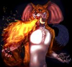  absurd_res anthro breath_powers canid canine elephant elephantid fire fire_breathing fox fur hi_res hybrid light lighting looking_at_viewer male mammal open_mouth pholidine porcupine proboscidean quills rodent shadow simple_background solo stalechael teeth tongue tripwire_(character) tusks 