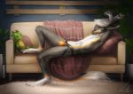 absurd_res anthro clothed clothing dragon fluffy fur furniture hexdragon_(character) hi_res horn jockstrap lutti male pillow plushie r&#039;hael sofa solo underwear 