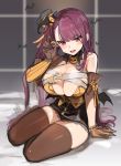  1girl :d alraco arm_support bangs bare_shoulders bat black_headwear black_skirt blunt_bangs blush breasts brown_gloves brown_legwear buckle cleavage commentary detached_sleeves english_commentary eyebrows_visible_through_hair full_body girls_frontline gloves heart holding large_breasts long_hair looking_at_viewer looking_back miniskirt open_mouth purple_hair red_eyes side_ponytail single_detached_sleeve sitting sketch skirt smile solo thighhighs upper_teeth very_long_hair wa2000_(girls_frontline) yokozuwari 