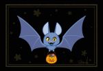  2019 animated black_background blue_body blue_fur blue_tongue border brown_eyes bucket candy carrying chiropteran cute_fangs digital_drawing_(artwork) digital_media_(artwork) feral flying food front_view fur halloween holidays looking_at_viewer loop mammal membrane_(anatomy) membranous_wings open_mouth open_smile pink_nose signature simple_background smile solo tongue vaporotem wings yellow_sclera 