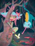  2019 5_fingers clothed clothing daria_arbuz digital_media_(artwork) feral fingers hair humanoid long_tongue neeko_(lol) nintendo outside pok&eacute;mon pok&eacute;mon_(species) sobble teeth tongue tongue_out tree video_games 