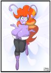  absurd_res anthro areola areola_slip big_breasts blush breasts breezie cleavage clothed clothing fan_character feenie_mcfeatherwing_(oc) female green_eyes hair hi_res huge_breasts looking_at_viewer my_little_pony orange_hair shrug smile solo strangerdanger 