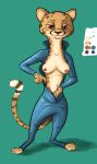  anthro breasts brown_eyes brown_spots cheetah clothed clothing disney facial_markings felid feline female fur green_background head_markings kii_catano looking_at_viewer mammal markings navel nipples partially_clothed police_uniform simple_background solo spots standing tggeko uniform yellow_body yellow_fur zootopia 