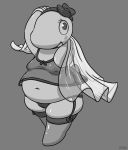  anthro babydoll blush breasts camel_toe cetacean clothing female greyscale legwear lingerie looking_at_viewer mammal marine monochrome nightgown nipples onihidden overweight overweight_female panties solo thigh_highs underwear 