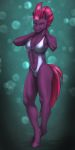  2019 absurd_res anthro blue_eyes broken_horn clothed clothing digital_media_(artwork) equid equine eye_scar female friendship_is_magic hair hi_res horn mammal my_little_pony my_little_pony_the_movie mykegreywolf navel one-piece_swimsuit open_mouth scar short_hair smile solo swimwear tempest_shadow_(mlp) unicorn 