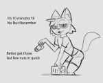  5:4 bottomwear chastity_cage chastity_device clock clothed clothing english_text felid feline hi_res male mammal no_nut_november shorts sketch smile text wigsey-nsfw 